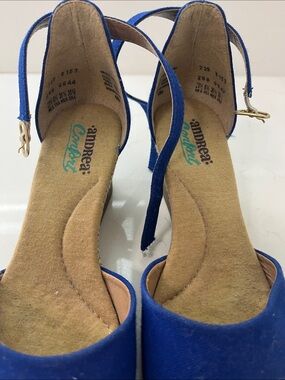 ANDREA FENZI Royal Blue Suede-Look Ankle Strap Heels